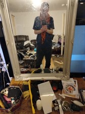 Wall Bevelled Mirror French Decor Top and Bottom Antique Style Painted Wood