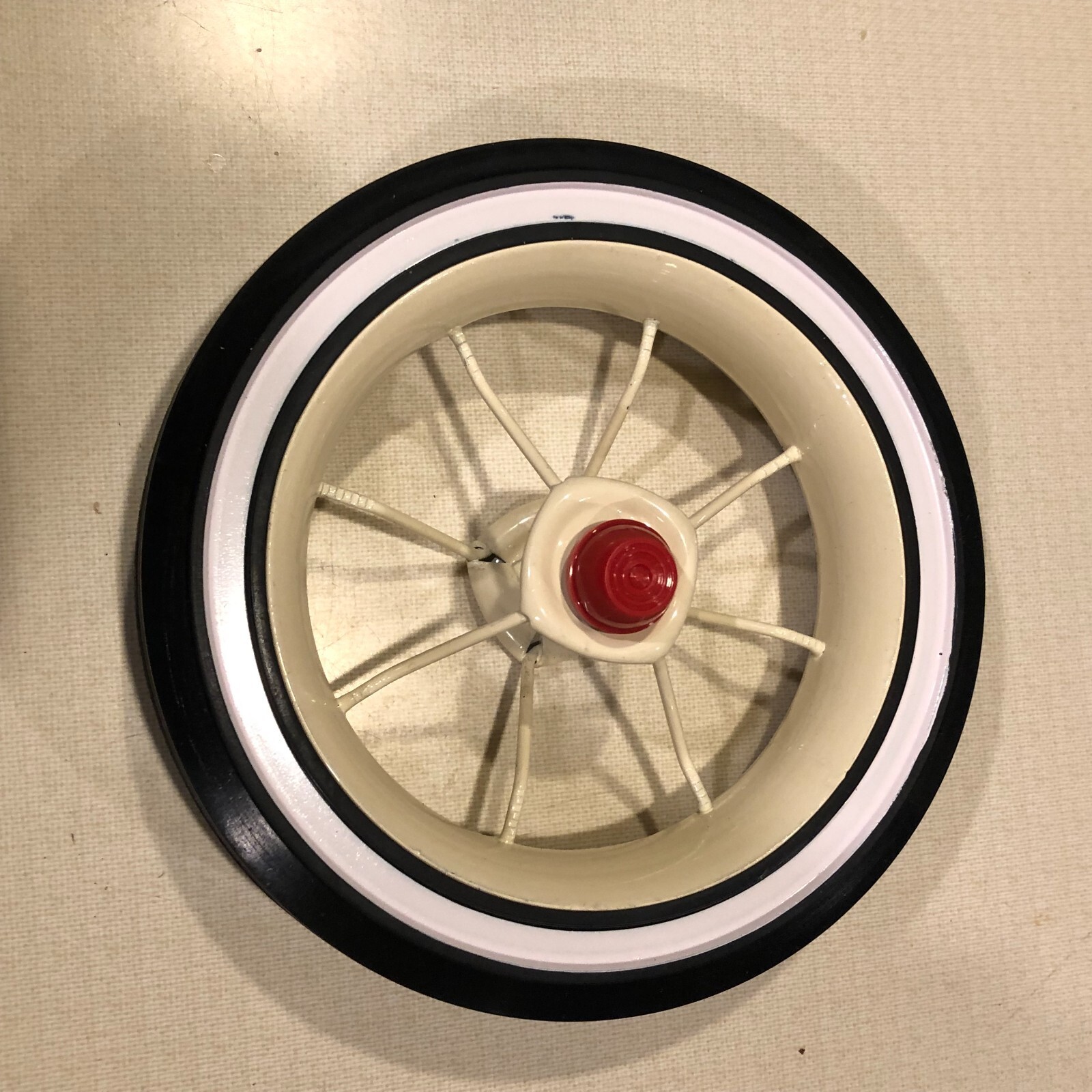 New Radio Flyer (1) Trike Rear Wheel w/Beige Rim & White Wal