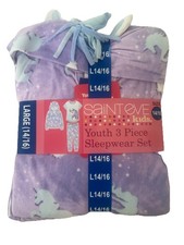 SAINT EVE KIDS Purple Sleepwear Youth 3 Piece Pajama Set Unicorn L 14/16 NWT 