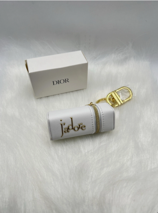 Dior Jadore Lipstick Perfume Case Keychain White Gold Travel