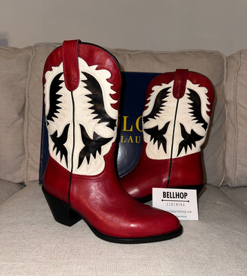 Ralph Lauren Vanchetta Cowboy Western Stiefel rot weiß schwarz Damen UK 3 (5B US 5)