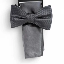 Alfani Men’s Rolling Charcoal Neat Pre-Tied Bow Tie & Gray Pocket Square Set