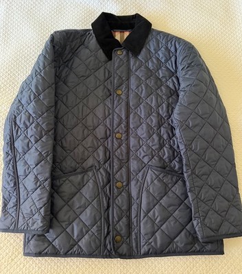 NEW NO TAGS BURBERRY BRIT MEN'S NAVY BLUE QUILTED JACKET NOVA CHECK LINED MEDIUM