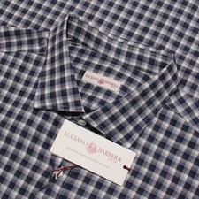 Luciano Barbera NWT Casual Button Down Shirt Size XXL in Blue/Gray Check Cotton