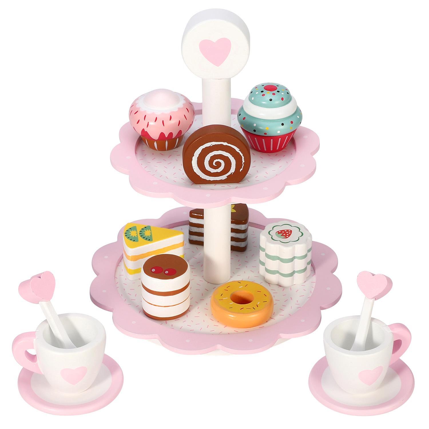 18PC Wooden Dessert Cake Stand with Muffins, Cakes and Donuts
