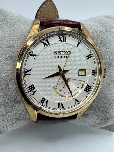Men's Seiko Kinetic 5M84-0AE0 Gold Tone Day Date Watch