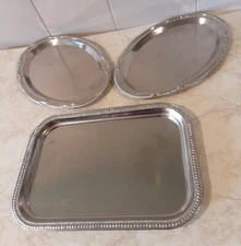 Set Of 3 Greenbrier International Silver Rectangular Aluminum Trays Serving