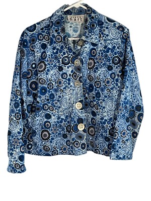 Keren Hart Women's Circle Print Blue Jacket Blazer Size M Long Sleeve