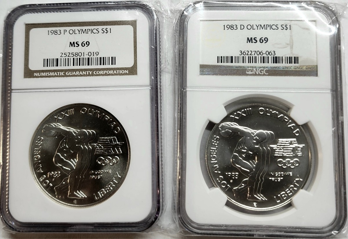 1983 OLYMPICS SILVER DOLLAR UNC. SET P & D NGC BOTH MS-69 (2 coins