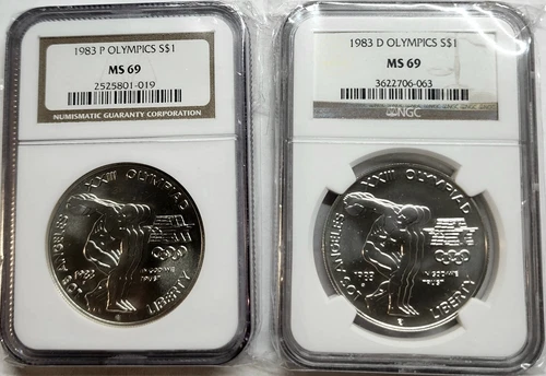 1983 OLYMPICS SILVER DOLLAR UNC. SET P & D NGC BOTH MS-69 (2 coins)