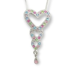 Hearts Pendant Made With Swarovski Crystal Heart Multicolor Necklace 18" Chain