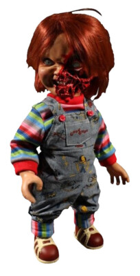 Child's Play 3 Chucky Pizza Gesicht sprechende Mega Scale Puppe Sound 15'' Mezco Toyz
