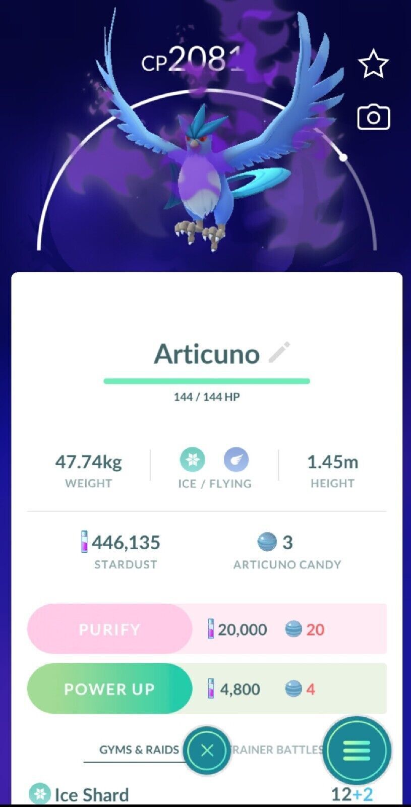 tiny shiny shadow articuno🥹🫶🏼 : r/pokemongobrag