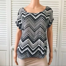 ELLA MOSS Black White Sunstream Peak Chevron Print Blouse Size S
