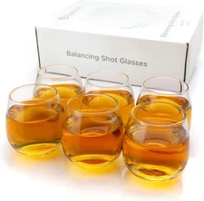 Cool Shot Glasses Round Bottom Balancing Heavy Base Clear Glass Cups Set of 6