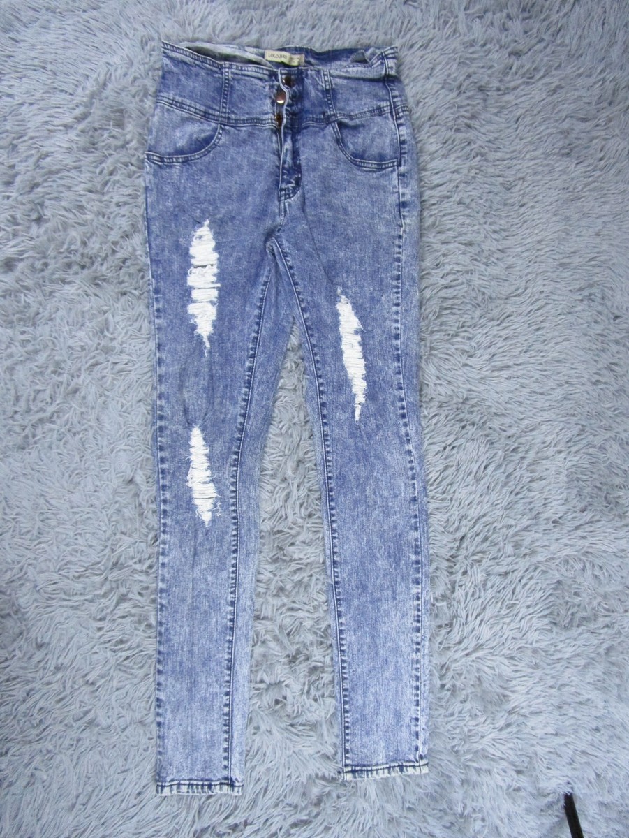 LOLO Jeans Womens 11 Skinny Button Fly Distressed Light Wash Denim Pants  Bottom