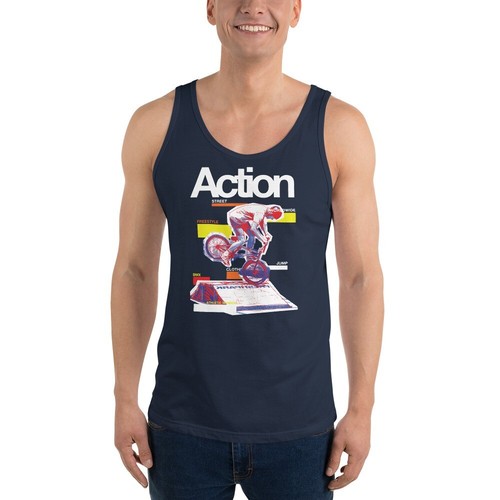 Action BMX Unisex Tank Top | Street Freestyle Jump Graphic Athletic Tee - Picture 4 of 21