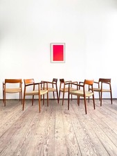 6 Danish Mid Century Teak Armrests - Chairs, Niels Møller #57, J.L. Moller