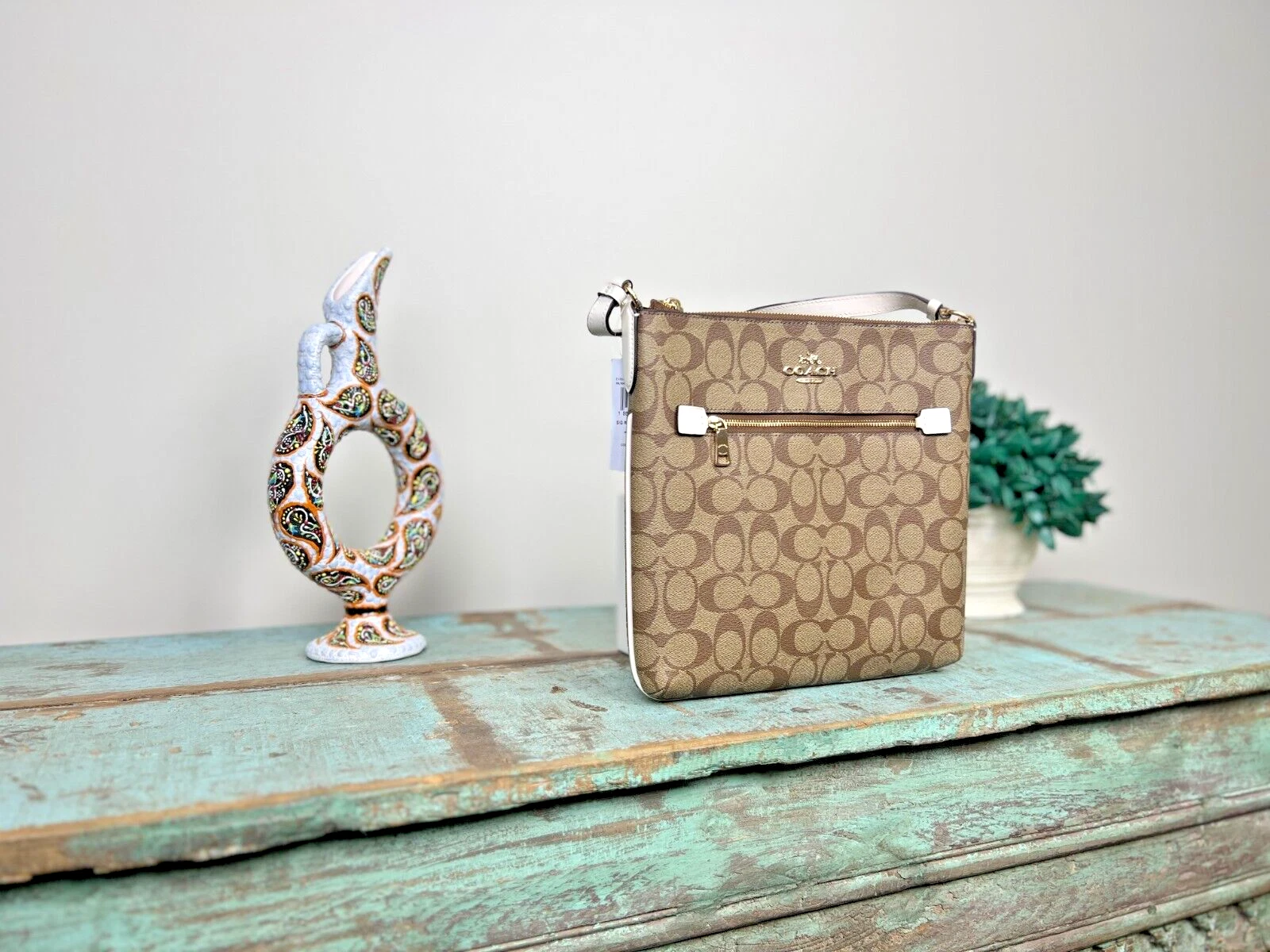 Coach C1554 Borsa Portadocumenti Rowan Cachi Gesso Tela Firmata