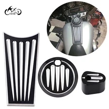 Black Cut Tank Fuel Door Dash Insert Cover Cap Kit For Harley Electra Glide FLTR