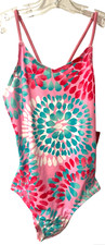 Kanu Surf Swimsuit Girls 12 One Piece Daisy Pink Beach Sport V-Neck Stretch Fun