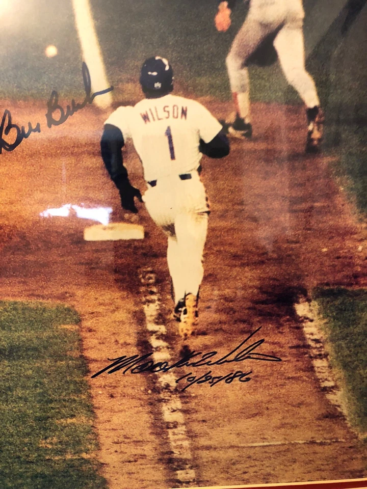 Mookie Wilson & Bill Buckner - Autographed  20x16 Framed Photo STEINER COA - Image 4 of 4