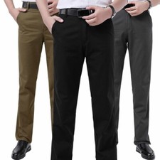 Mens Trousers Formal Dress Pants Cotton Blend Business Suit Straight Legs Black