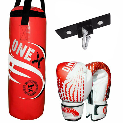 2ft heavy Filled Kick Boxing Punch Bag Gloves,5'' Hook, Kids Junior  Punching Bag