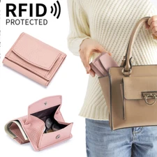 Women's Leather RFID-Blocking Trifold Wallets Purse Mini Coins Card Pouch Bags