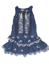 Play Six girls blue floral embroidered tassel tiered dress 5