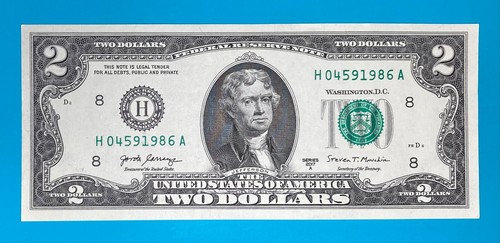 TRAILING YEAR 1986 : H 0459 1986 A $2 Two Dollar Bill Serial Number *UNC* - Picture 2 of 4