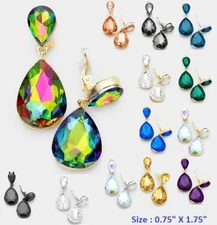 2" L Clip On Earrings Statement Wedding Crystal Drop Teardrop Dangle Bridal Prom