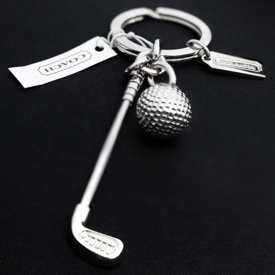 Chaveiro novo com etiquetas Coach prata níquel taco de golfe/bola de golfe prata FOB novo - Imagem 3 de 3