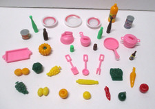 LOT OF 37 BARBIE KITCHEN FOOD POTS DISHES FRUIT VEGETABLES PLATES MORE 1 BIN A
