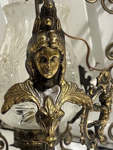 Antiker französischer italienischer vergoldeter Bronze Kronleuchter figürlich Damen, Engel, Cherubs - Bild 2 von 12