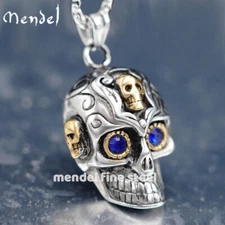 MENDEL Stainless Steel Mens Gothic Biker Skull Punk Pendant Necklace For Men