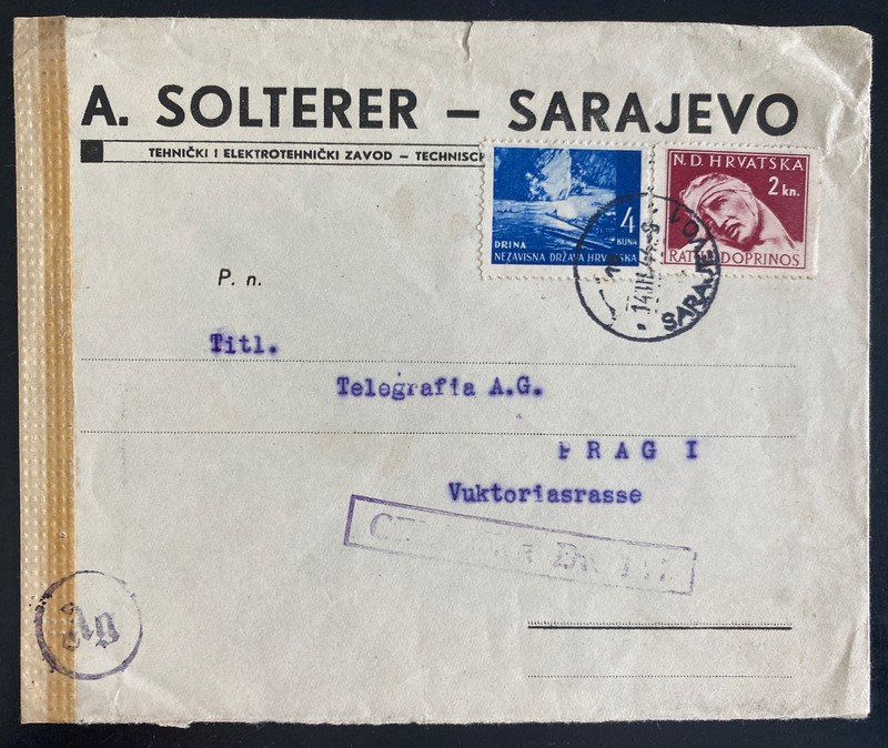 1944 Sarajevo Croatia Germany Commercial Censored Cover To Prague Czechoslovakia