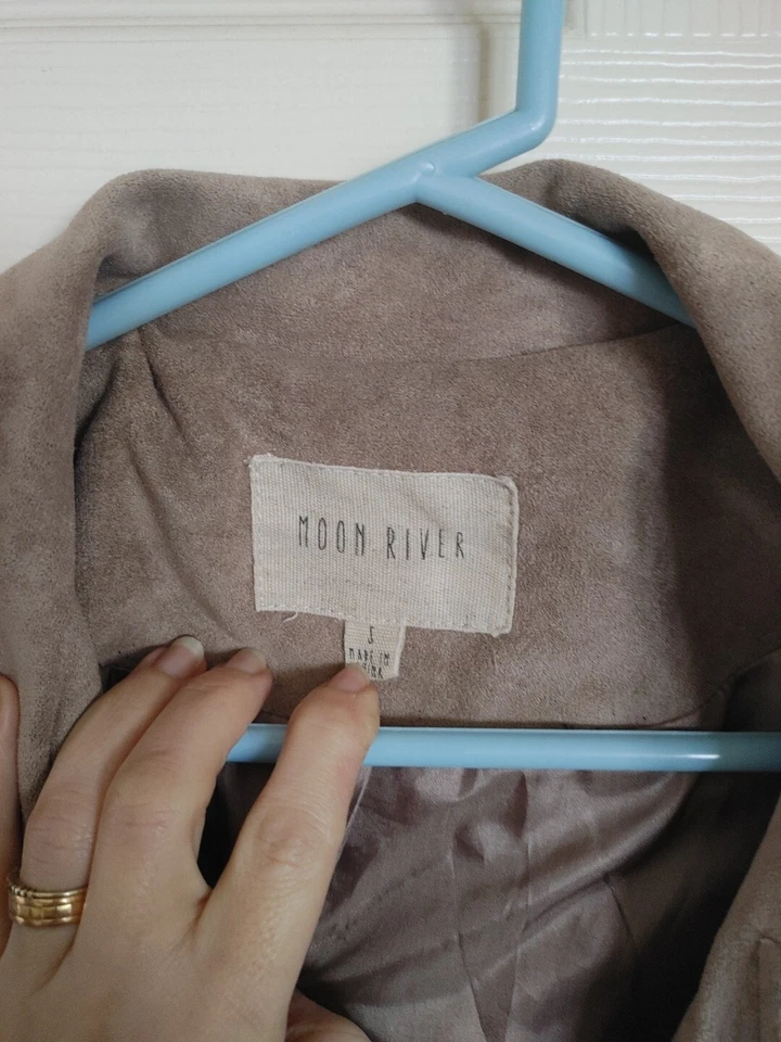 Moon River Western Fringe 人造麂皮绒皮革米色夹克 尺寸 S — 第 3/4 张图片