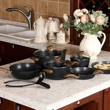 12 Piece Induction Pots & Pans Set Granite Cooking Set Kitchen Nonstick Cookware
