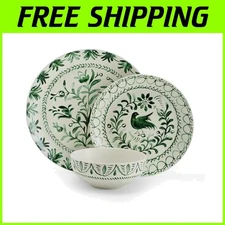 Vibrant Green and White 12-Piece Dinnerware Collection