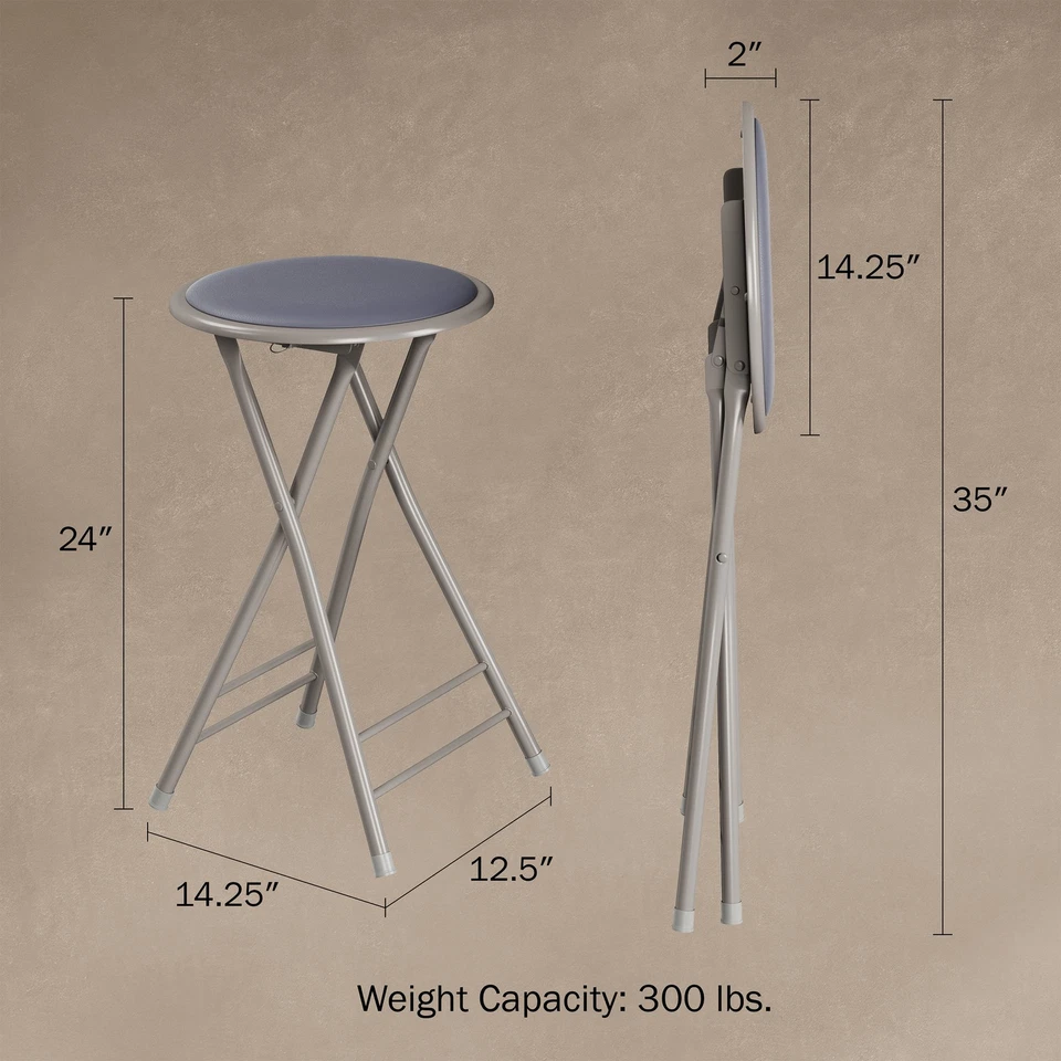 Gray 24 Inch Cushioned Folding Stool Extra Seating 300 Lb Capacity - Image 3 of 3