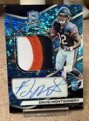 2019 PANINI SPECTRA DAVID MONTGOMERY ROOKIE PATCH AUTO NEON BLUE 4/75 RC RPA