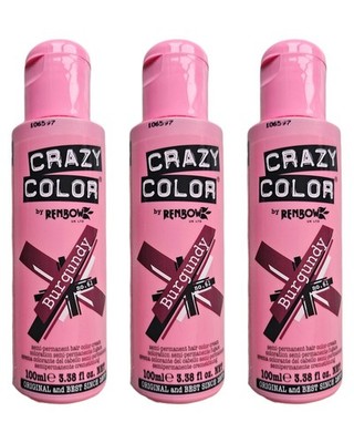 3x Crazy Color Semi-Permanent Conditioning Haarfarbe Farbe Creme - Burgundy 