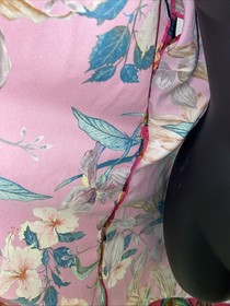 Aubade Sweet Folk Pink Floral Kimono Robe Bat Wing Cover Up Size XS