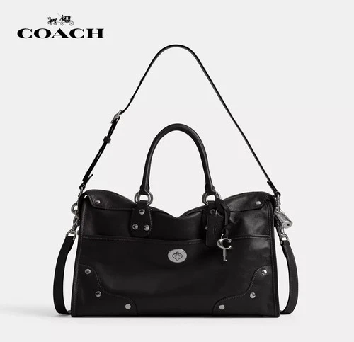 COACH Rhyder Satchel Bag 38 CFN67 LHBLK Black Glazed Leather 3way Shoulder Bag