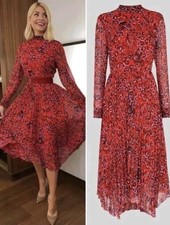 BNWT Whistles Red Jungle Cat Animal Leopard Midi Dress 8 Holly Willoughby £179