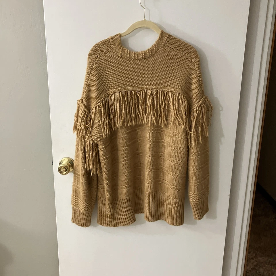 Cárdigan Suéter Willow & Root Mujer Pequeño Boho Lagenlook Tejido Flecos Otoño Dorado Foto 4 de 4