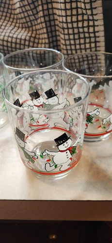 Set of 6 Vintage Libbey Snowmen/Trees Christmas Drinking Glass Tumblers 12 oz