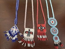 Native American Seed Beaded Necklaces Medallion Eagle Set Of 4