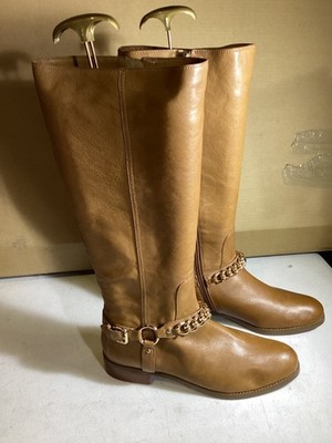 Coach Mabel Calf Leather Riding Boots Womens 9B Brown/Gold Accent Style A00194